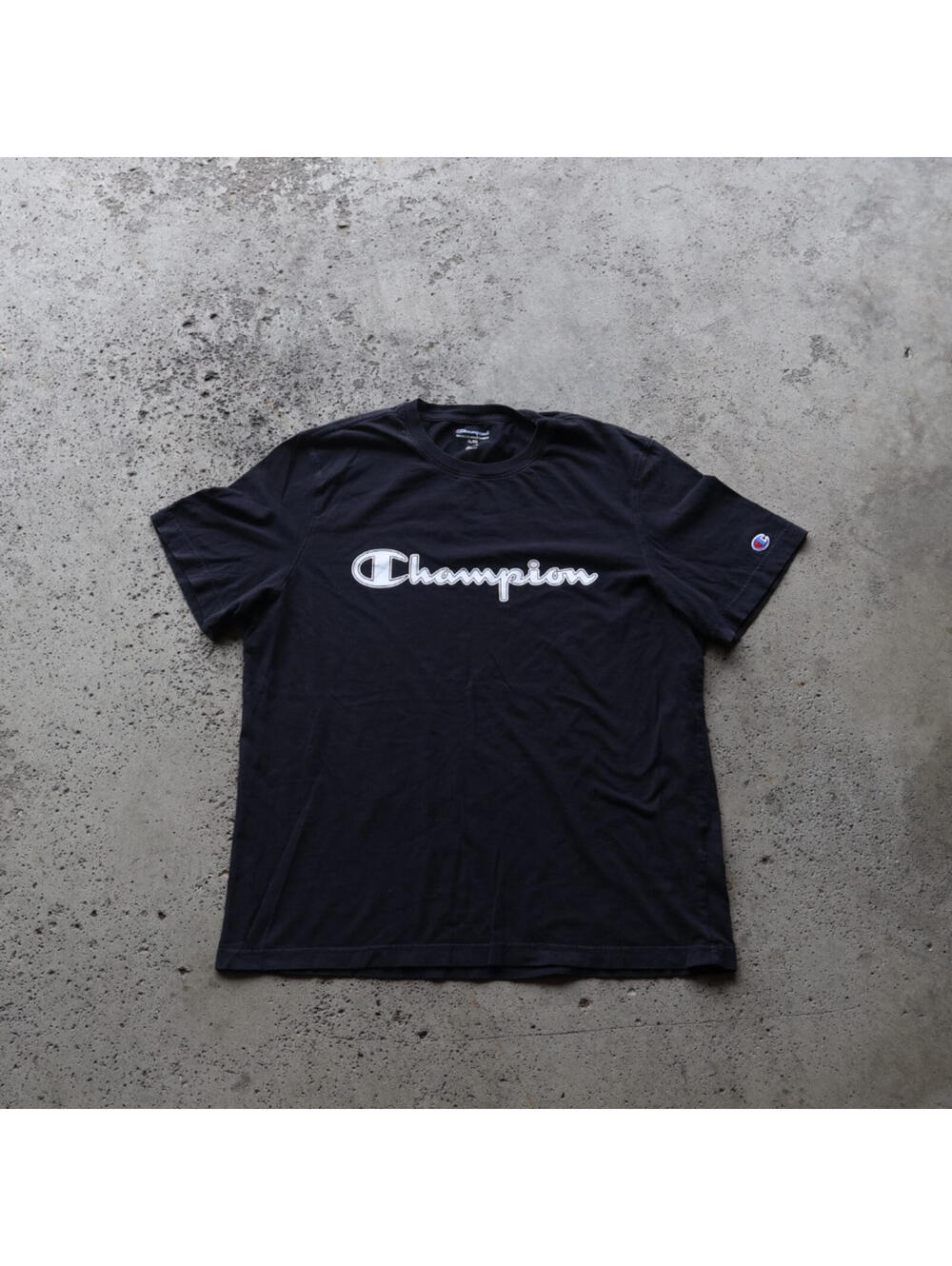 Champion Script Logo T Shirt Mens XL Black Short Sleeve‎ Cotton Tee